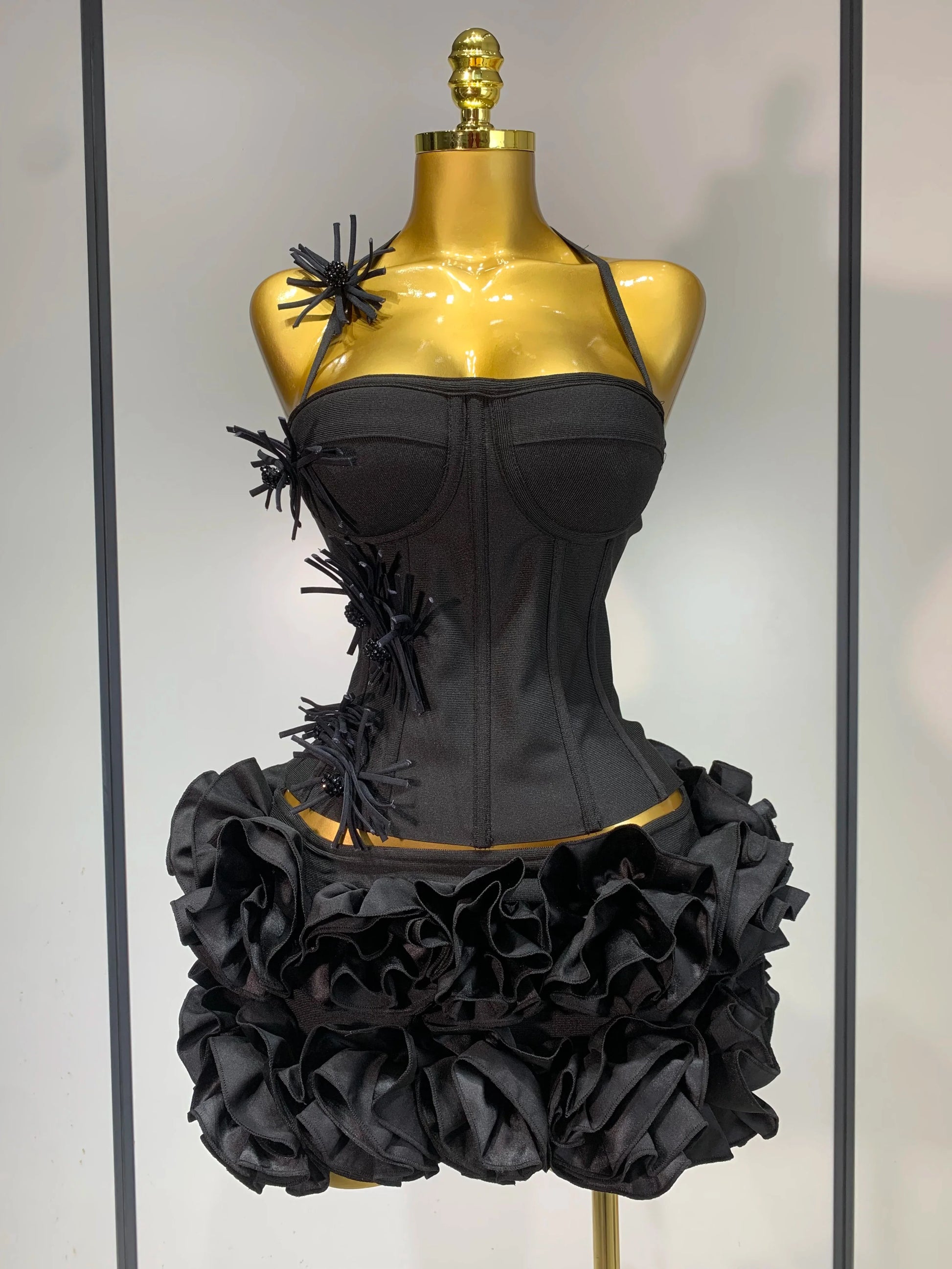 Women Fashion Sexy Halter Prom Gown Celebrity Club Two Piece Set Cocktail Elegant Luxury Birthday Party Red Black Bandage Outfit black