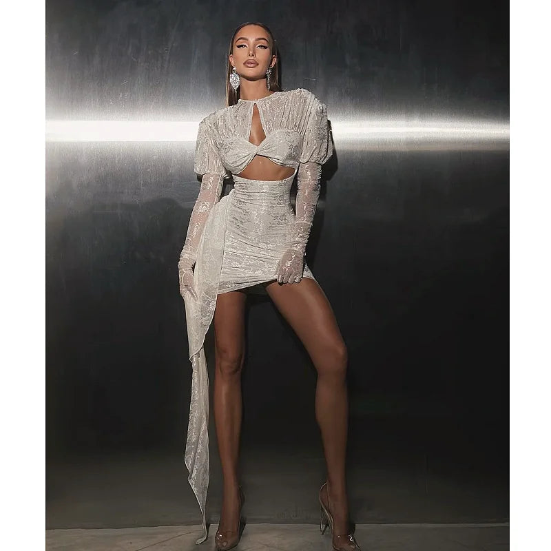 Sexy Hollow Out Long Hemline Lace Evening Dress Celebrity Evening Party Dress