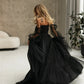 Cathy Black Off Shoulder Prom Dress 2023 Gothic Puffy Sleeve Party Dresses Tulle Sweep Train Evening Dress Sexy فستان سهرة