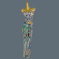 Colorful Tight Fitting Long Dress Suit Streamer Bar Theme Party Outfit Hot Women Rhinestone Sequins Spandex Event Dress Huancai MULTI One Size