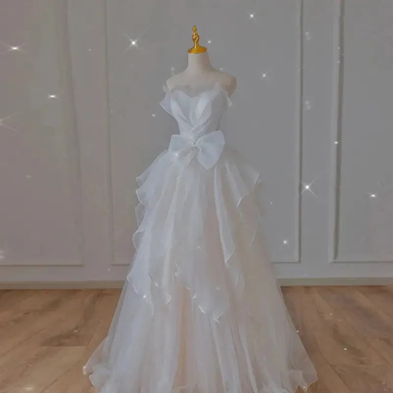 French Luxury White Wedding Dresses for Bride Women Elegant Sexy Strapless Long Evening Prom Party Dress Fairy vestidos White Floor length | cn