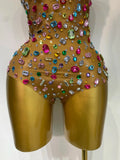 Sparkly Rhinestones Mesh See Through Bodysuit Women Sexy Backless Performance Dance Costume Celebrity Nightclub Stage Outfit