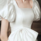 White Satin Wedding Dresses for Bride Elegant Puff Sleeve Retro Hepburn Palace Princess Dress Summer Women Long Formal Dress