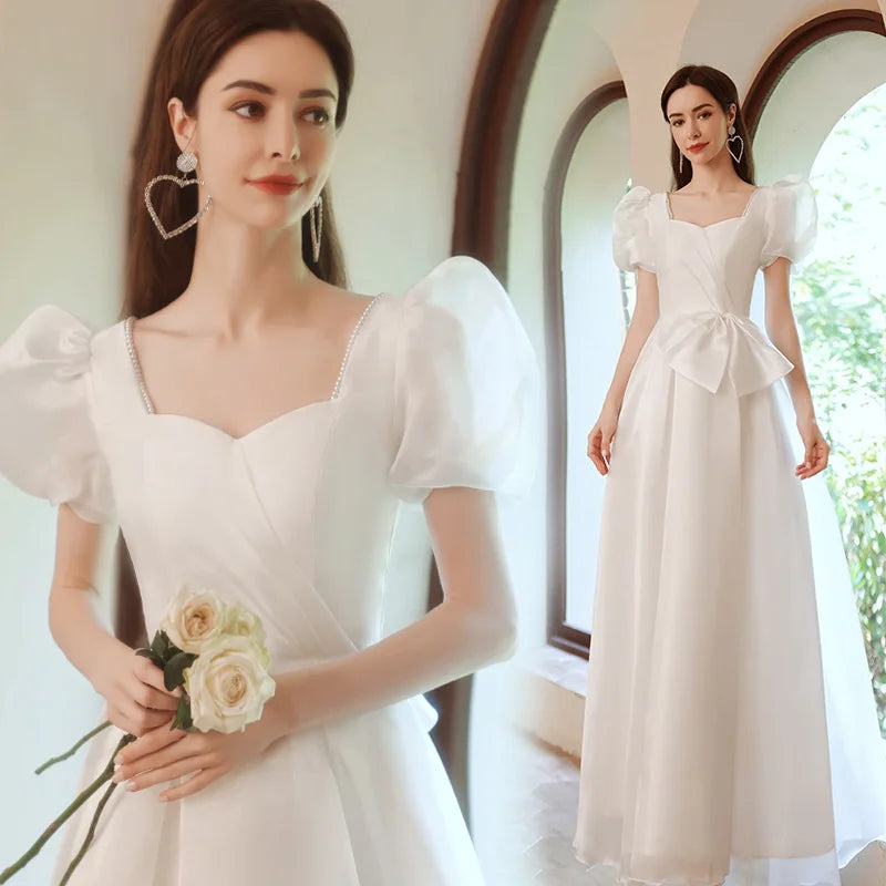 Abiti da sposa maxi di raso bianco di lusso francese per la sposa elegante abito da ballo lungo la manica da ballo lungo da ballo