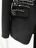 Elegant Women's Light Luxury Diamond Design Suit Pants Set with Collar Long Sleeve Slim Fit Suit Coat+Two Piece Pants Set