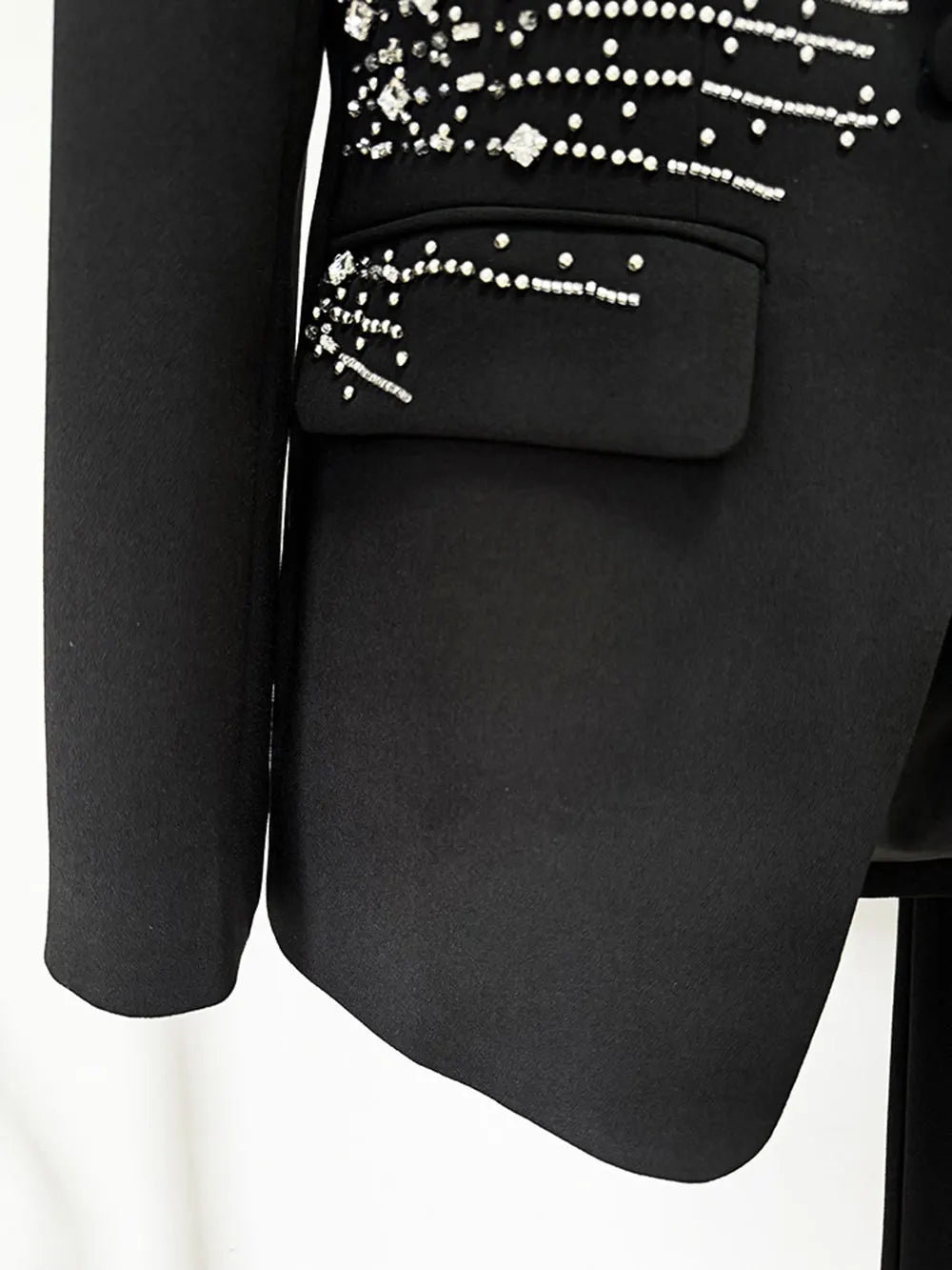 Elegant Women's Light Luxury Diamond Design Suit Pants Set with Collar Long Sleeve Slim Fit Suit Coat+Two Piece Pants Set
