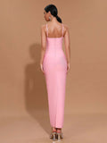 Sexy Women'S Light Luxury Flower Design Bandage Dress Spaghetti Strap Sleeveless Bodycon Backless Long Dresses Vestidos