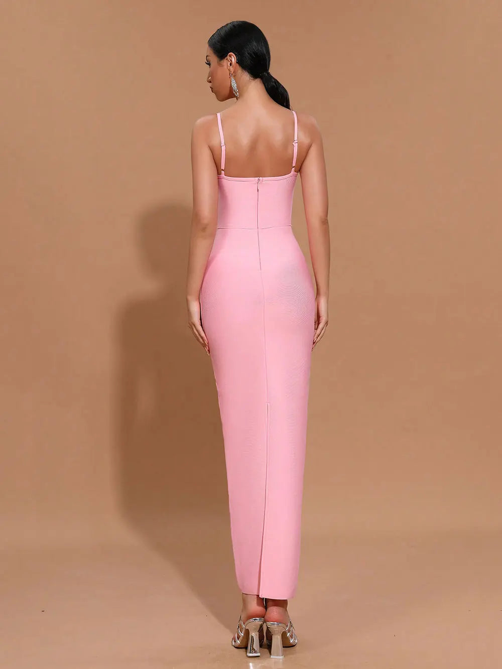 Sexy Women'S Light Luxury Flower Design Bandage Dress Spaghetti Strap Sleeveless Bodycon Backless Long Dresses Vestidos