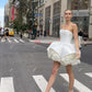 Weiß Kurzparty Prom Kleider Ballkleider trägerloser Blumen Cocktailkleider für Frauen Abendkleid Feiern Sie Ereignisse Kleid