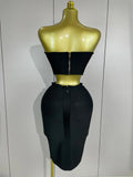Women Sexy Strapless Backless Black Bandage Two Piece Suit Celebrity Designer Fashion Birthday Gown Evening Prom Costume