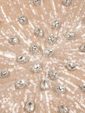 Apricot Sequins Mermaid Long Dress Optical Illusion Strapless Crystals Flowers Embellished Celebrity Evening Party Gowns