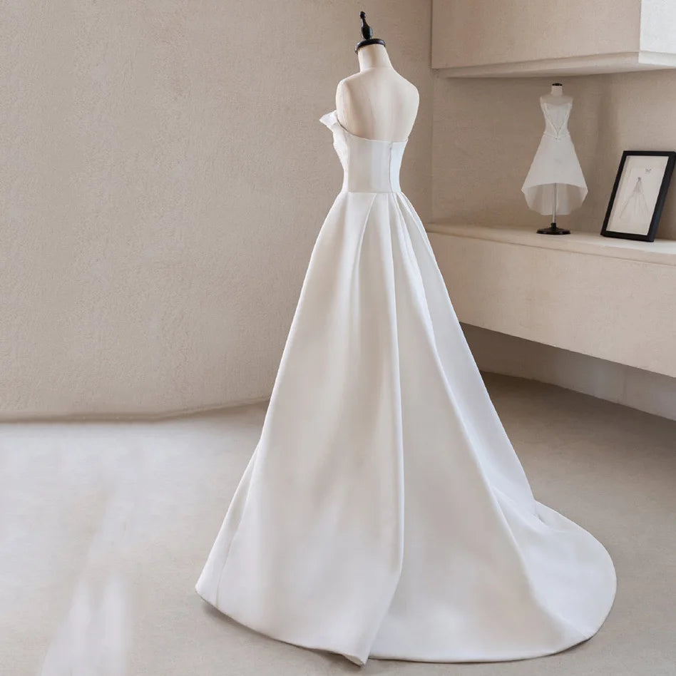 Robes de mariée de luxe en Satin blanc français, pour femmes, élégantes, Sexy, sans bretelles, longue robe de soirée de bal