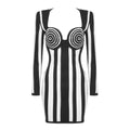 Square Collar Color Block Bodycon Short Dress For Women Long Sleeves Striped Mini Bodycon Cocktail Club Party Dress black