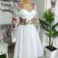 Krótkie sukienki ślubne A Haftowe Kwiaty o szyja długie rękawy Bridals Evening Suknie dla kobiet panny młodej sukienki na bal maturalne 2023