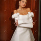 א-קו שמלות מסיבת חתונה קצרות מראש מהכתף 3D פרחים שמלות שמלות שרוולים ארוכים שמלת קוקטייל לנשים שמלות נשף