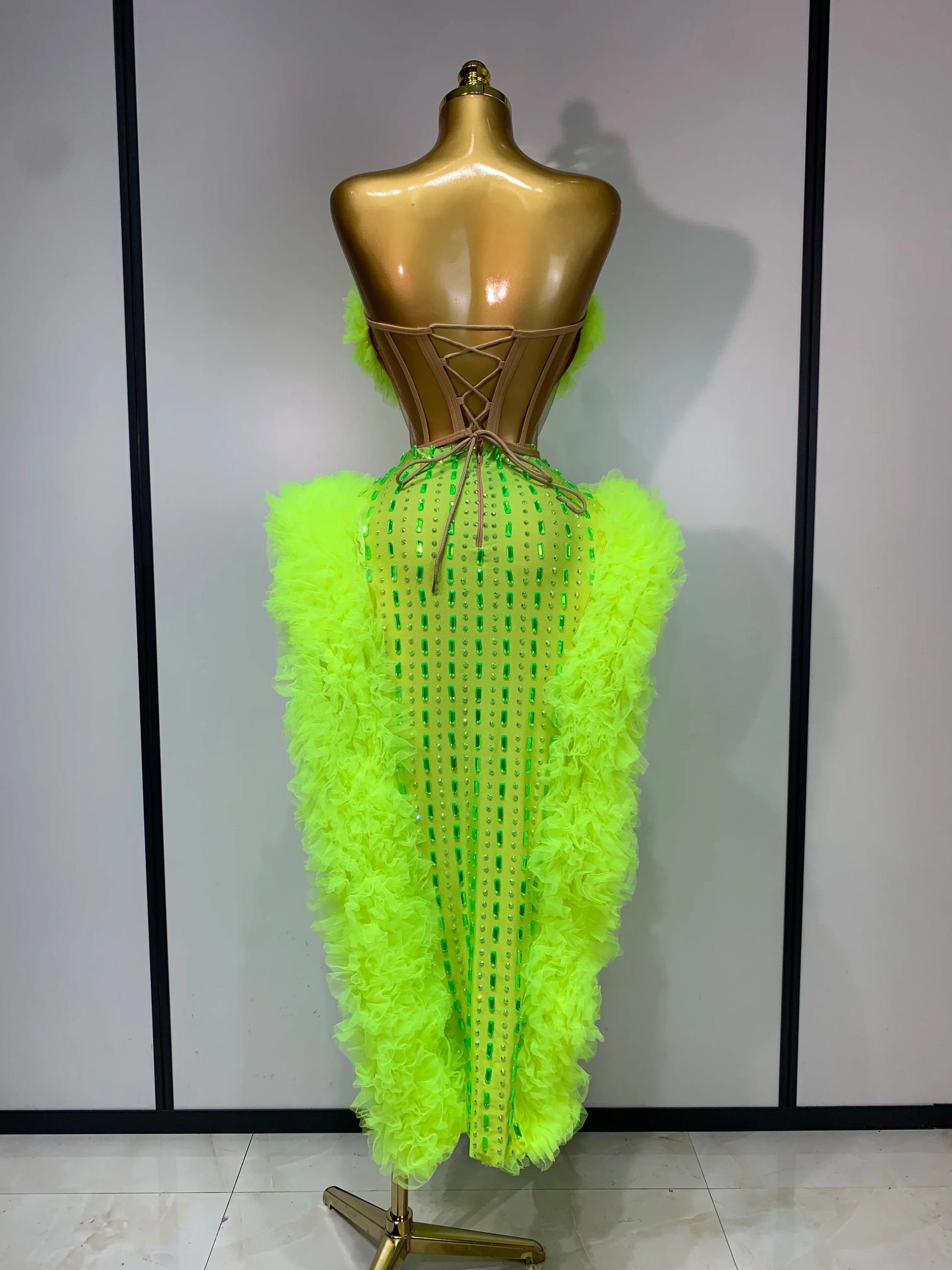 Women Sparkly Rhinestone Sexy Strapless Tops Skirt Two Piece Set Celebrate Evening Party Luxury Birthday Nightclub Stage Outfit