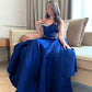 Sexy One Sleeve A-line فساتين مناسبة رسمية Sapphire Blue Thick Satin Prom Dress Sequins On Chest Vestidos De Noche