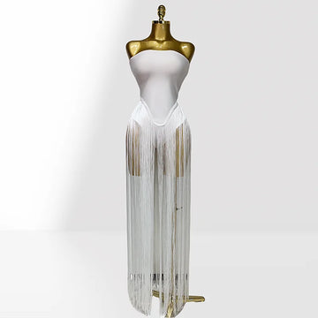 Summer White Color Long Tassel Strapless Bandage Jumpsuit Fashion Woman Party Bodysuit Vestido Performances Costume
