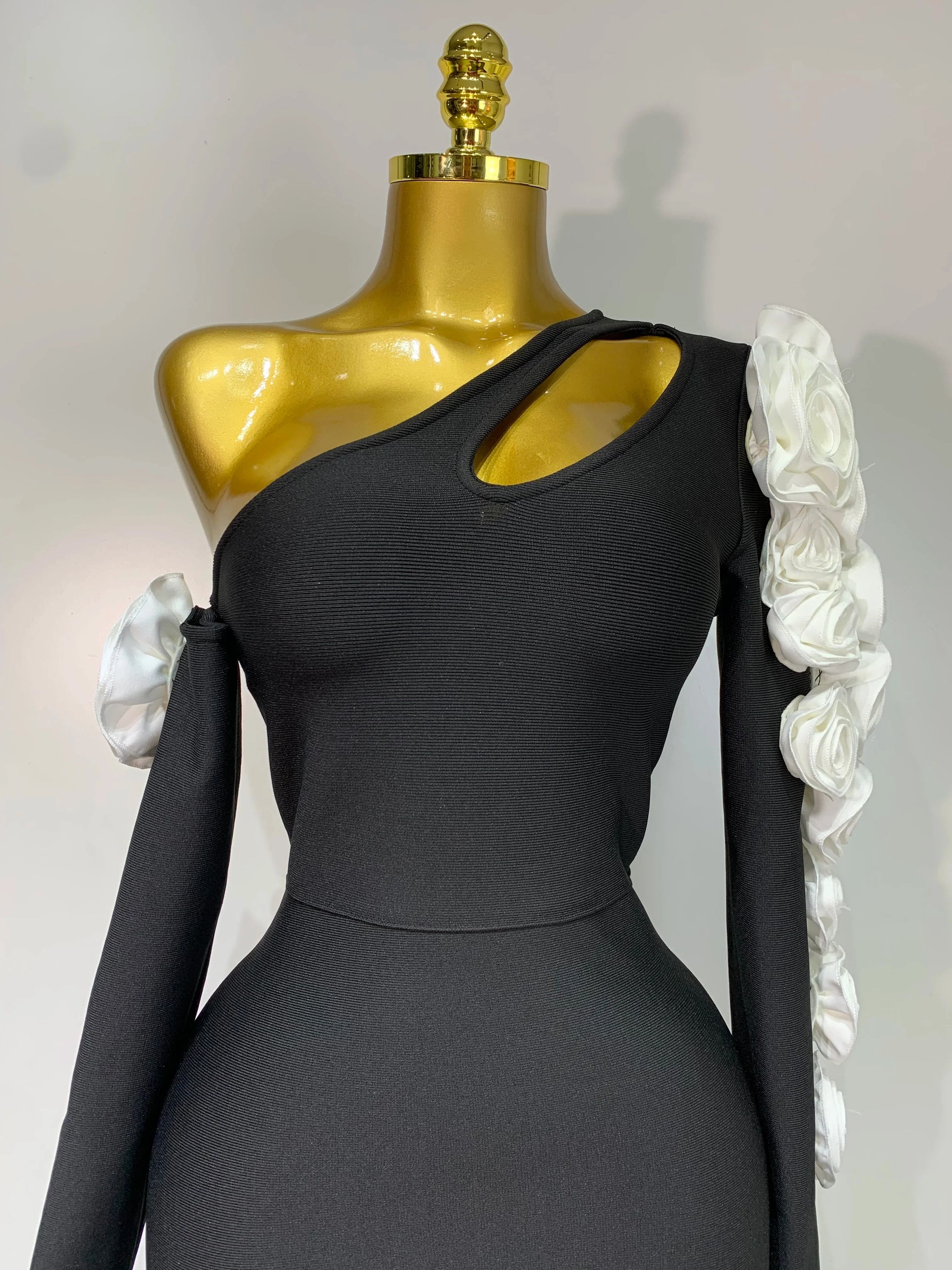 Women Sexy One Shoulder Cut Out Flower Maxi Long Bodycon Bandage Dress Celebrity Elegant Evening Club Birthday Party Dresses