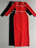 Elegant Women Dress Light Luxury Diamond Design Bandage Dress Square Neck Long Sleeve Bodycon Christmas Red Dress Vestidos