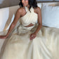 Saudi Arabic Halter Beige Dubai Evening Dress for Women Wedding Luxury Crystal Dubai Long Prom Party Dresses