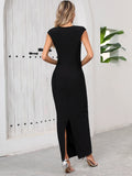 Women Sexy Square Collar Sparkly Crystal Bodycon Bandage Long Dress Birthday Party Celebrate Cocktail Outfit