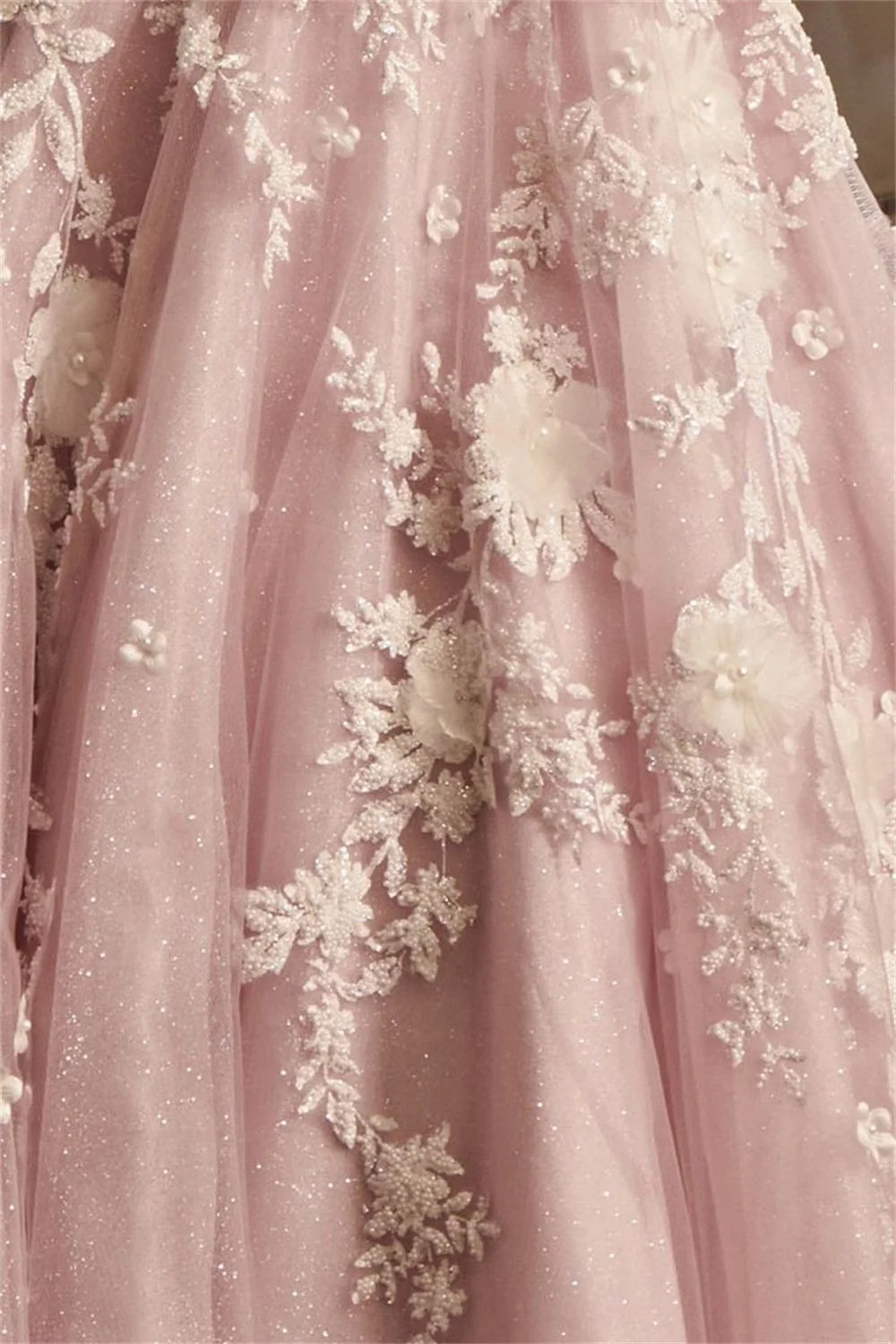Princess A-line Party Dress Luxury 3D Flower Evening Dresses Sweet Light Pink Vestidos De Noche V-neck Prom Dress