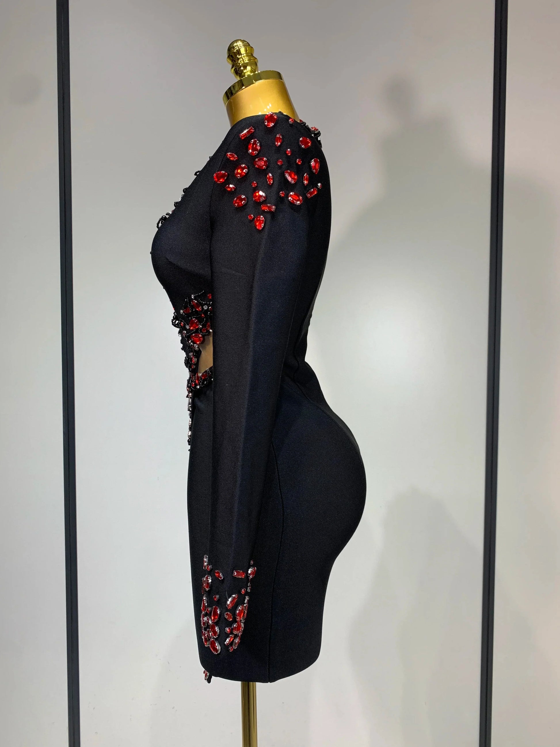 Luxury Birthday Women Celebrity Sexy Long Sleeve V Neck Rhinestone Black Bandage Dress Elegant Evening Club Party Dresses