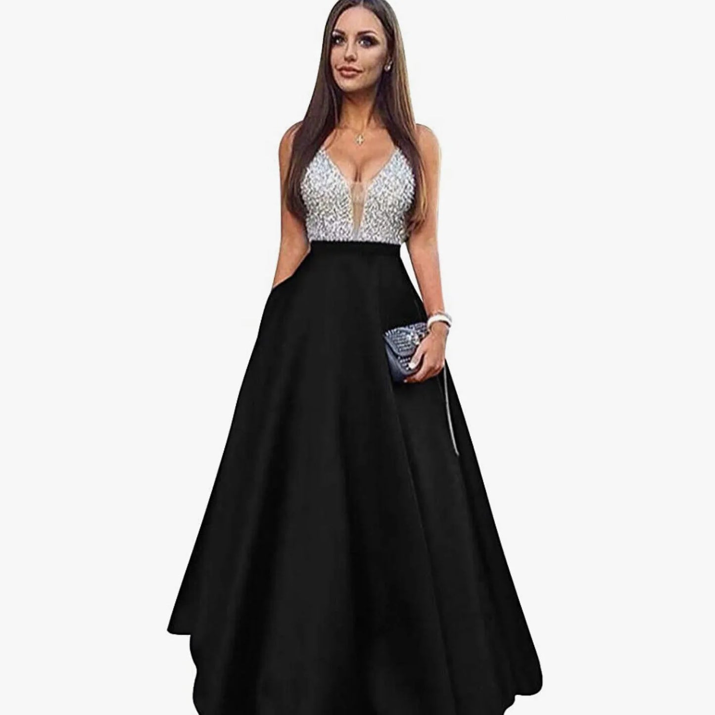 Berlian Mewah Malam Perkahwinan Tetamu Pesta Pesta Lama Untuk Wanita Musim Panas Sexy Deep V Neck Bridesmaid Birthday Max Dress