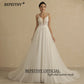 Deep V Neck Spaghetti Straps A Line Lace Wedding Dresses For Women Glittler Sleeveless Boho Bridal Party Gown