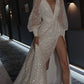 Glitter Puffy Sleeve فساتين السهرة Sexy Side Split Prom Dress Bright Ivory Party Dresses Custom Size Vestidos De Noche