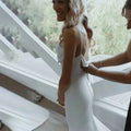 DREAM Elegant Crepe Cowl Neck Mermaid Wedding Gown For Brides Simple Backless Draped Satin Spaghetti Straps Bridal Dress