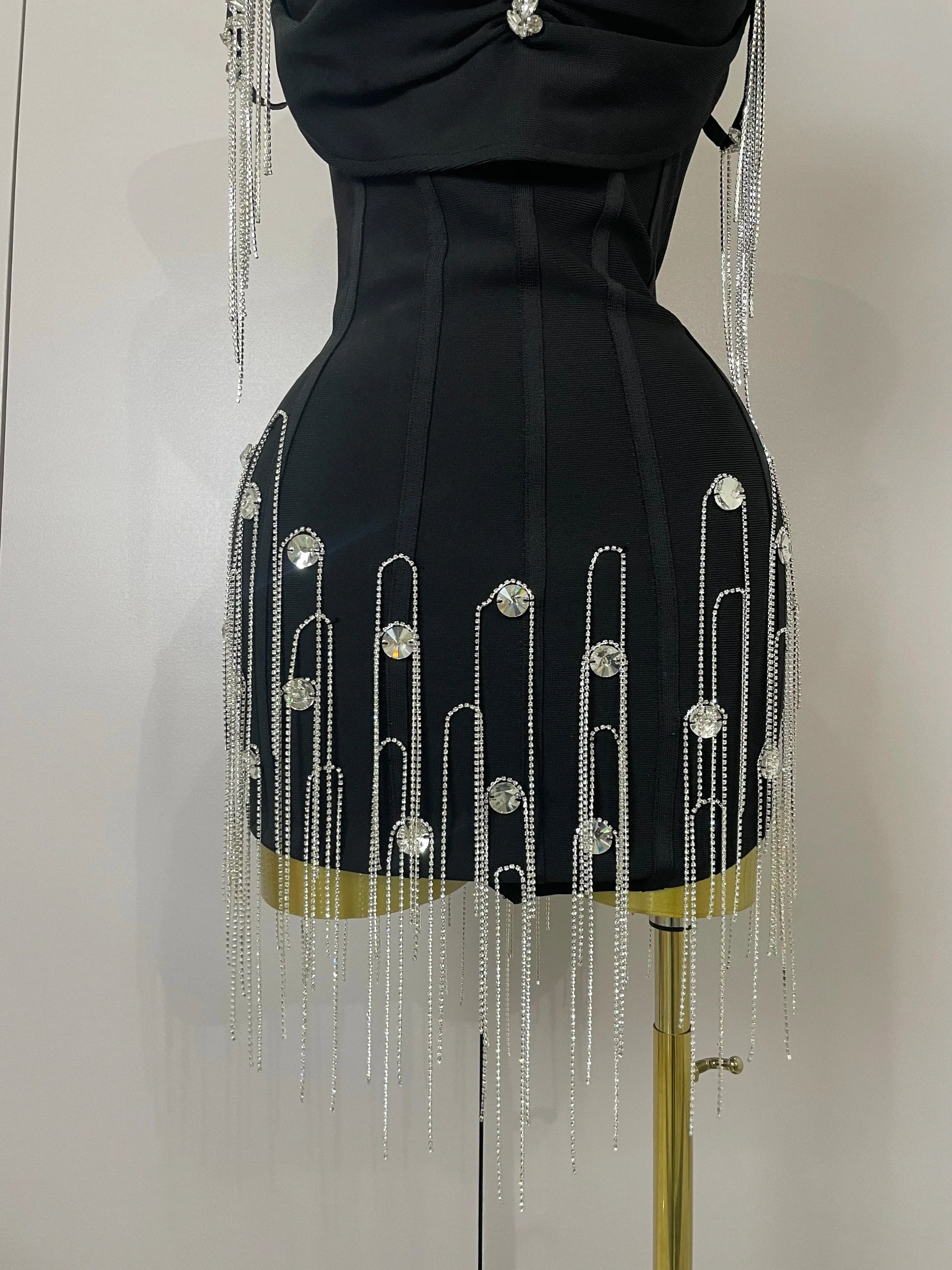 Sexy Backless Spaghetti Strap Black Sleeveless Bodycon Bandage Dress Women Elegant Prom Gown Club Evening Party Birthday Dresses