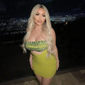 Shining Diamonds Sexy Hollow Strapless Sheath Green Bandage Mini Dress Fashion Woman Party Dress Music Festival Outfit