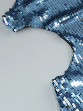 Blue Shiny Sequined Hatler Evening Dress Backless Cut Out Sleeveless Prom Bodycon Wedding Party Cocktail Evening Gown Vestido