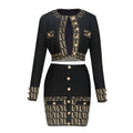 Autumn Starfish Woman Banage Set Golden Buttons Short Coat And Mini Skirt 2 Pieces Fashion Woman High Street Wear