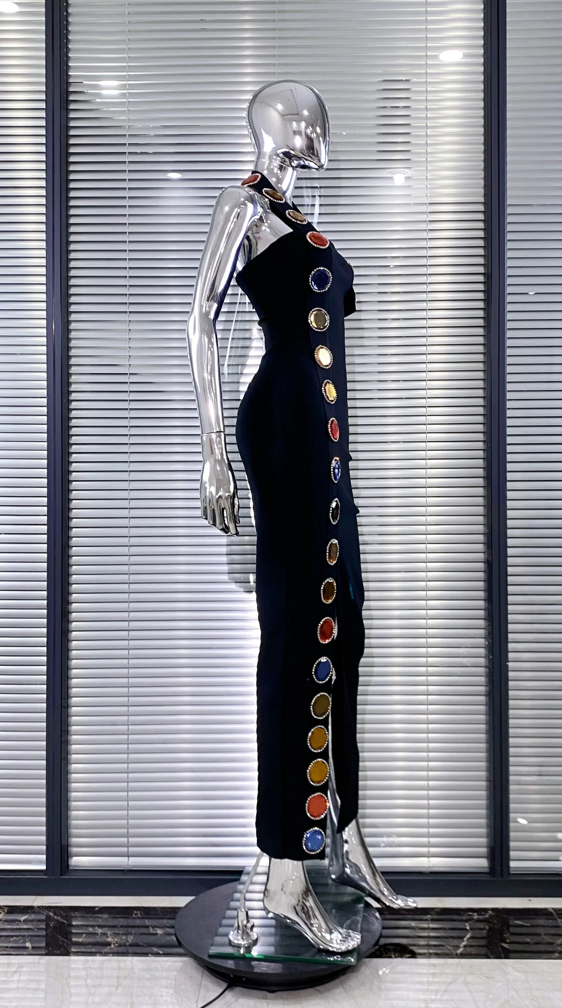 Summer Special Design Shining Colorful Diamonds Sexy Halter Black Bandage Dress Woman Birthday Party Dress Club Party Outfit