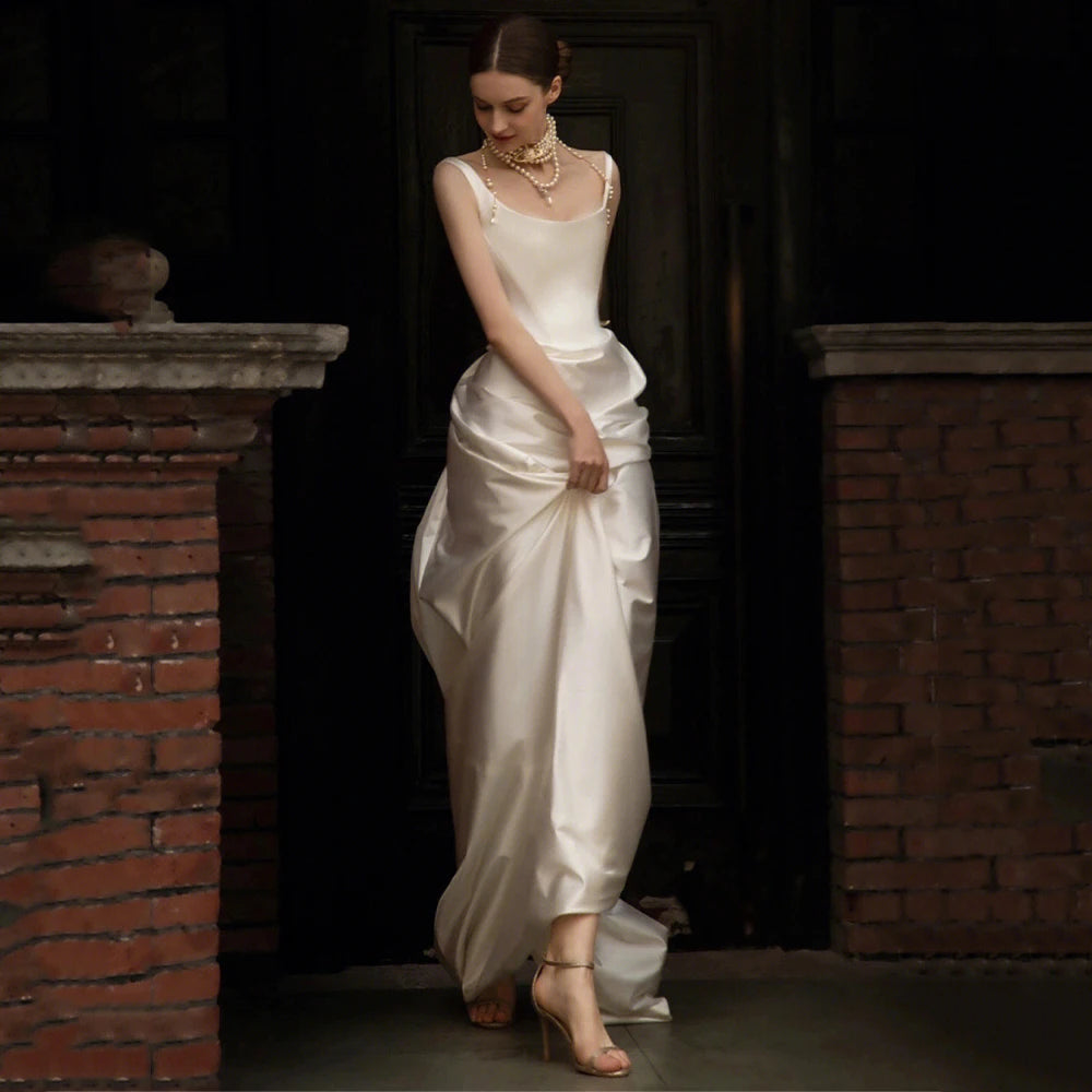 Vestido de novia de satén blanco de estilo francés, vestidos de noche elegantes para graduación para mujer, vestidos formales sexis de verano