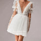 Boho Brautkleider Tüll Tüll Puffärmele kurze Hochzeitsfeierkleid eine Linie BacklessDress Braut Geburtstagskleider Luxur