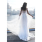 Vestidos de noiva de luxo fora do ombro, um lateral de uma linha de noiva, vestidos de noiva simples apliques de chiffon manto de mariee w10355