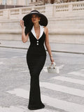 Sexy Lapel Halter Neck Bandage Long Formal Dress For Women Fashion Sleeveless Backless Shiny Robe Bnaquet Street Party Vestido