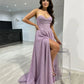 Glitter Sequins A-line Prom Dress Elegant Spaghetti Strap فساتين السهرة Sexy Side High Split Evening Dress