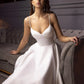 Slik Satin A Line Short Wedding Dresses Spaghetti Straps v Neck Bride Gowns Ankle Length Backless Wedding Gaun