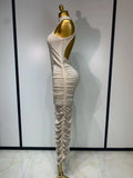 Women Sexy Backless Sleeveless Sparkly Diamonds Dress Slim Formal Elegant Celebrity Cocktail Party Luxury Birthday Gown Vestido