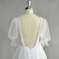 Puff Sleeves Sparkly Tulle Mini Short Wedding Dress V Neck Backless Above Knee Shiny Bridal Gown