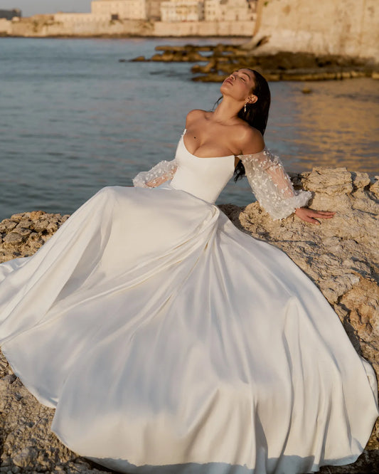 Pakaian Perkahwinan Mudah Berpecah Slim Baru Gaun Pengantin Vestido de Novia