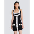 Spring Simple Design Black Patchwork White Line Bandage Mini Dress Sweet Fashion Woman Party Outfit High Stree Wear