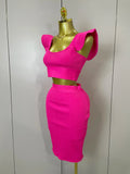 Women Sexy Backless Ruffles Red Bandage Two Pices Set Celebrity Evening Elegance Birthday Party Dress