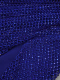 Gorgeous Blue Sequin Crystal One-Shoulder Cut-out High Slit Details Dress Evening Gown