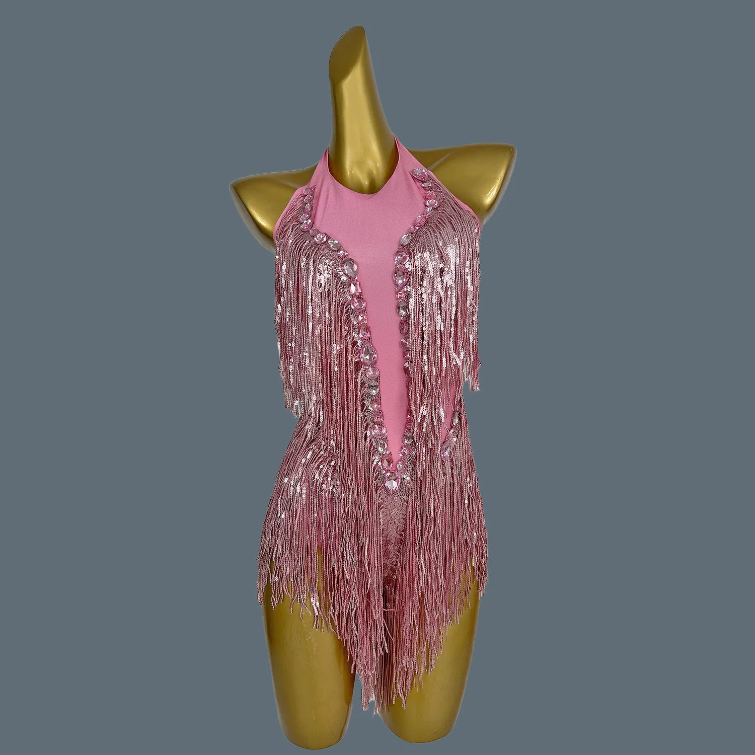 Sparkly Women White Tassel Leotard Sexy Pearls Sequins Fringes Bodysuit Club Performance Wear Party Stage Dance Costumes Shuye Pink One Size